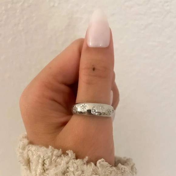 925 Sterling Silver Moon & Star Ring Silver Ring Band Celestial Ring Moon Ring - Picture 5 of 7